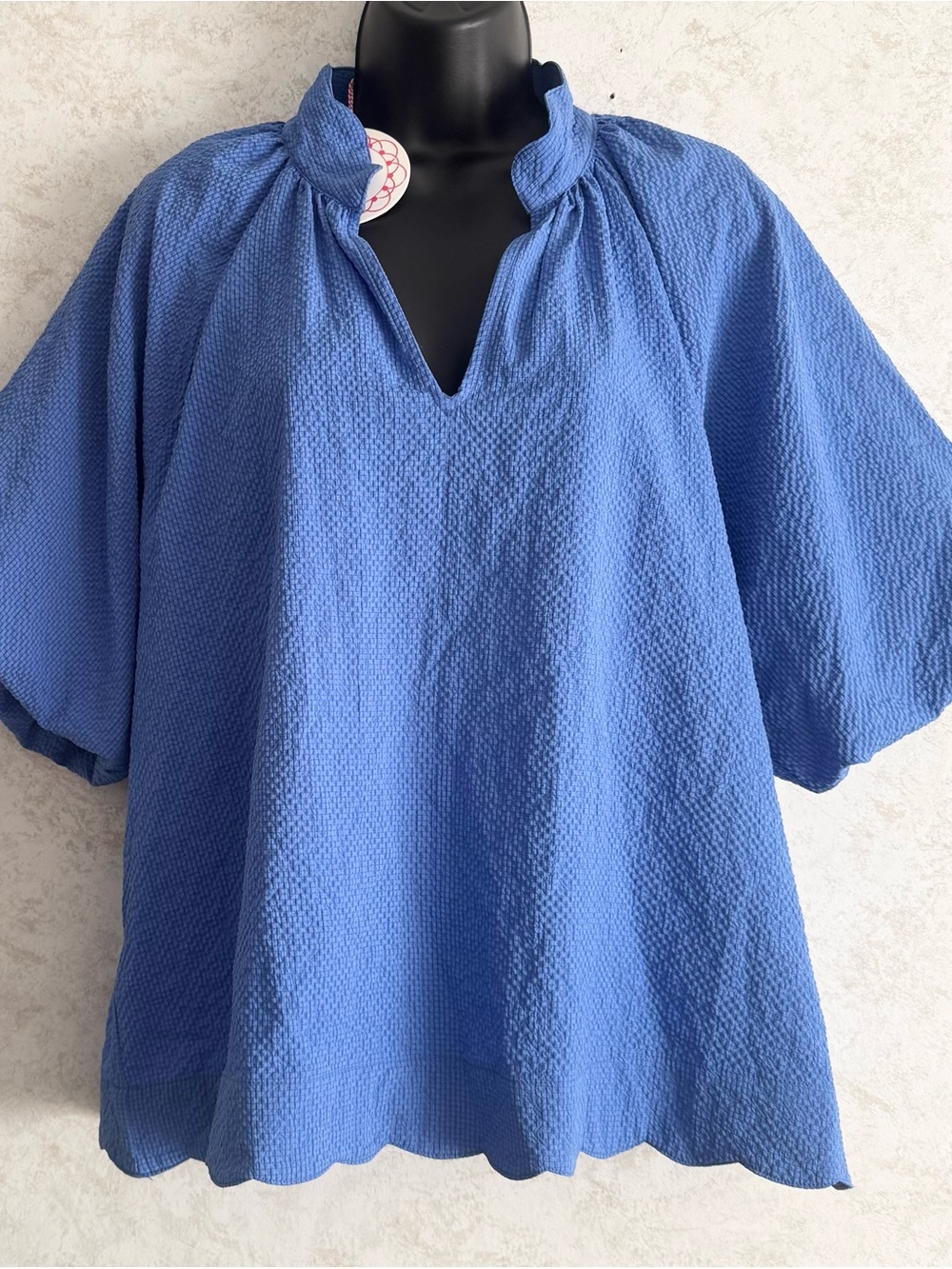Umgee Women's Blouse Balloon Sleeve Scalloped Neck and Hem Size Medium NWT